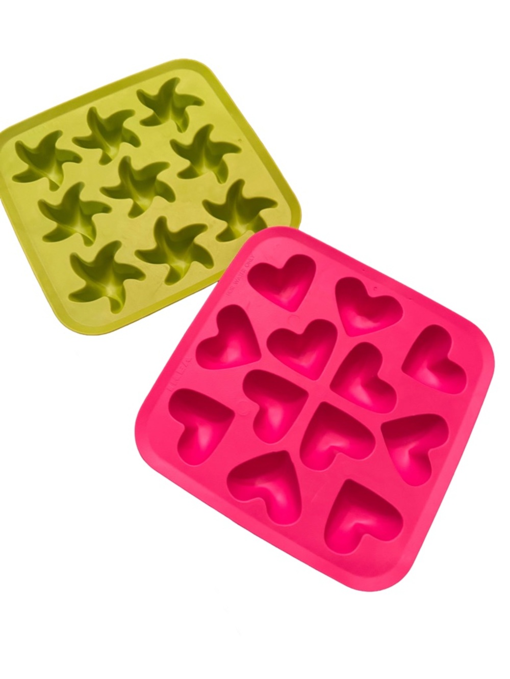 IKEA Set of 2 Heart & Star Silicone Ice Trays - Pink & Green